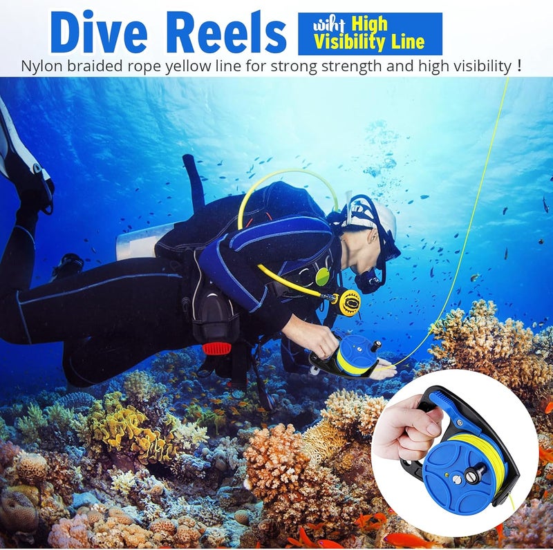 Pluzluce 270ft/83m Scuba Dive Reel, Portable Safety Handle Diving Reel with Thumb Stopper, High Visibility Line Spool Reel for Cave, Wreck, Drift Diving, Spear Fishing, Kayak Anchor, SMB, Buoy Sausage - Image 4